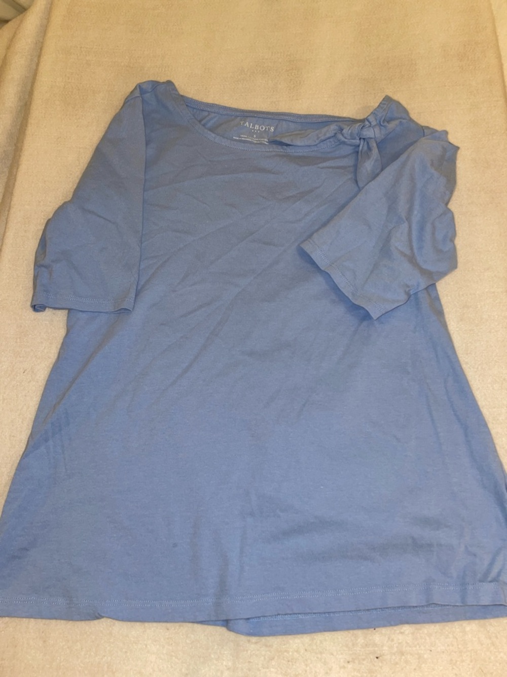Talbots 100% Cotton Light Blue Short Sleeve Knot-Accent Tee